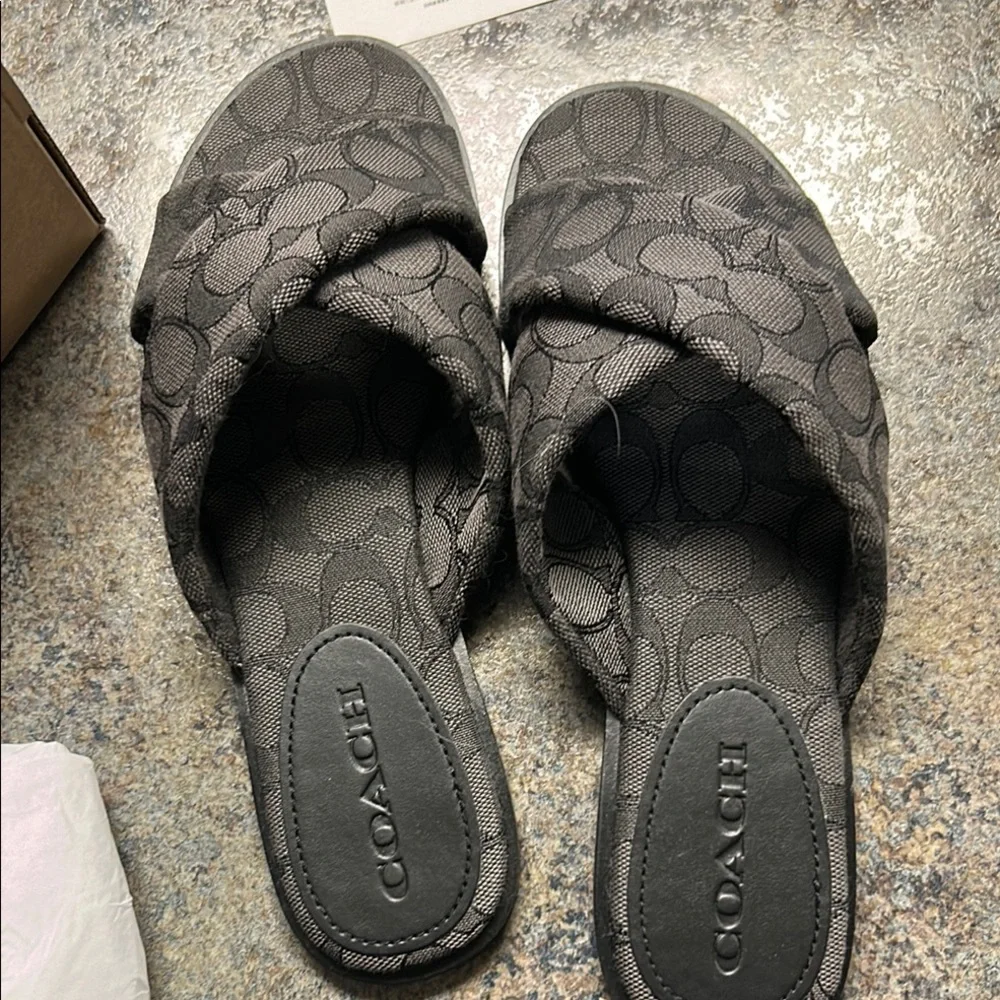 Coach Black/Gray Monogram Slide Sandals